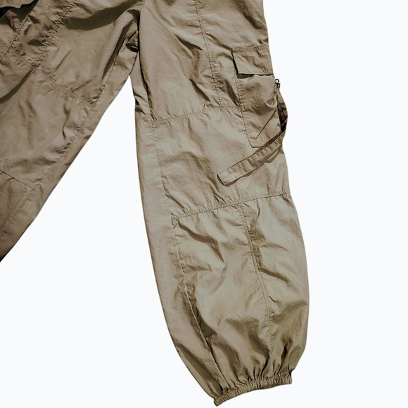 PacSun Cargo Pants Tan Nylon Drawstring Waist Baggy Fit Barrel Leg Women's XS - Picture 4 of 9